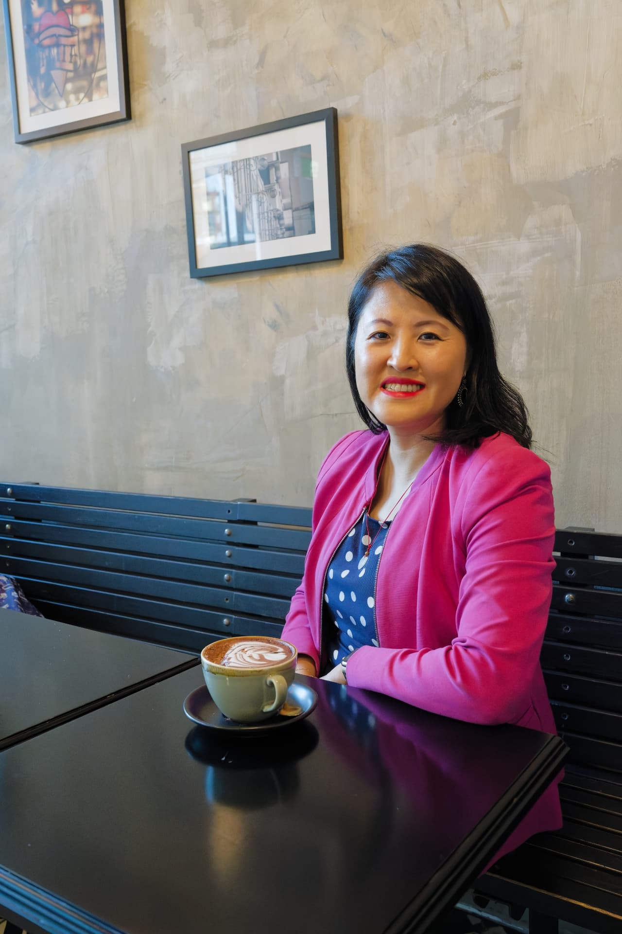 Lucy Lin with a coffee